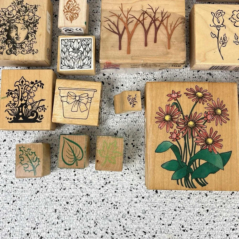 Vintage Rubber Stamp Lot 26 Pc Flowers‎ Trees Leaves Floral Crafting Paper Art